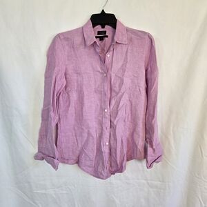 J. Crew Baird McNutt 100% Irish Linen Womens Lilac Long Sleeve Slim Fit 0 Petite